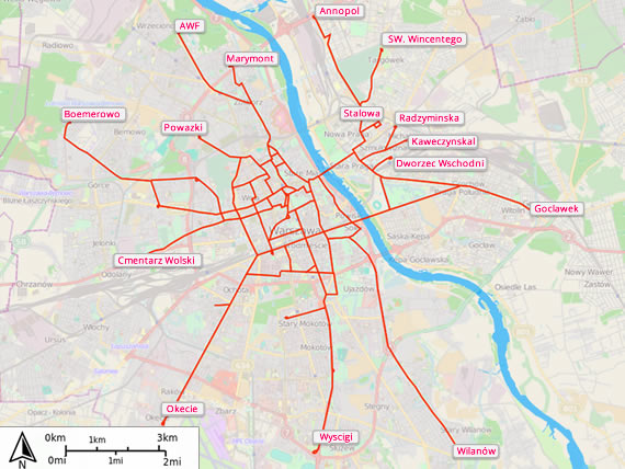 Plano líneas tranvía Varsovia